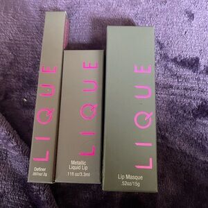 Lique lip refiner, liquid lip and lip masque.  Blushing and scandal colors.